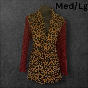Signature Animal Print Blazer with Bold Red Sleeves